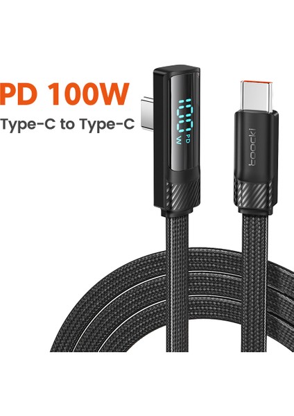 1m Açılı Usb-C Kablosu Dijital Ekran Type-C 100W Hızlı Şarj Kablosu - Siyah (Yurt Dışından) indirimleri