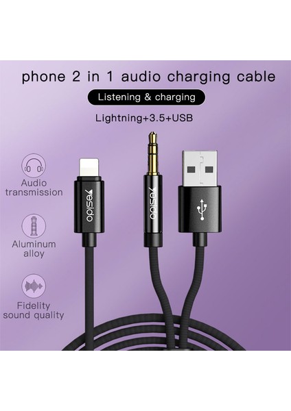 Şarj Ses Kablosu 2'si 1 Arada Lightning - 3,5 mm Aux Kablosu, Araba Stereo Hoparlör Kulaklıkla Çalışır (Yurt Dışından) fiyatları