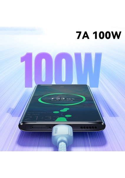 2m A-C 7A 100W Usb-A - Type-C Kablo Hızlı Şarj Veri Kablosu - Mavi (Yurt Dışından)