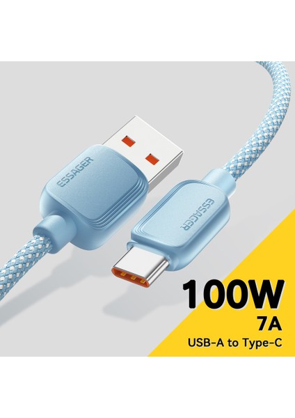 2m A-C 7A 100W Usb-A - Type-C Kablo Hızlı Şarj Veri Kablosu - Mavi (Yurt Dışından)