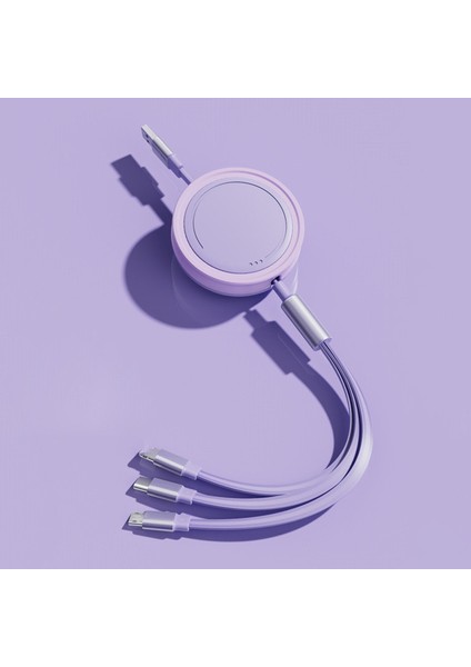 3'ü 1 Arada Tip-C / Lightning / Mikro USB Geri Çekilebilir Veri Kablosu 66W Hızlı Şarj Kablosu - Mor (Yurt Dışından)