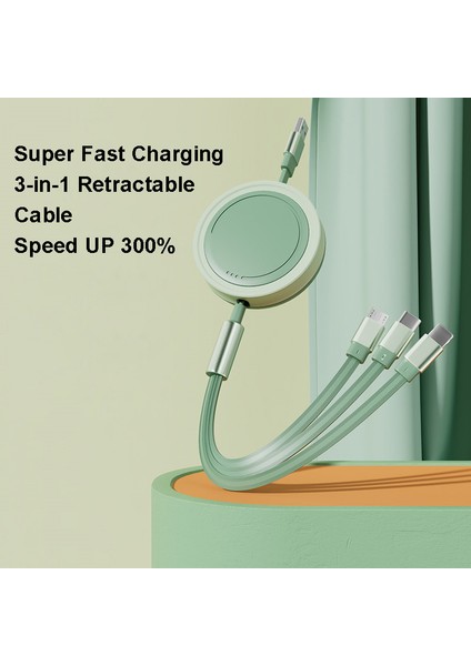 3'ü 1 Arada Tip-C / Lightning / Mikro USB Geri Çekilebilir Veri Kablosu 66W Hızlı Şarj Kablosu - Mor (Yurt Dışından)