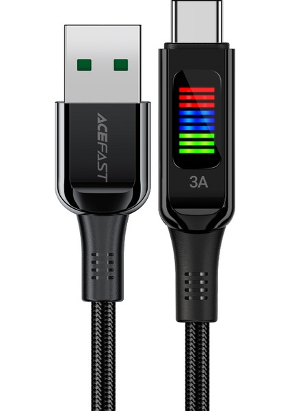 1,2m Usb-A'dan Usb-C'ye 60W Hızlı Şarj Kablosu Işık Ekranı Örgülü Veri Aktarım Kablosu (Yurt Dışından)