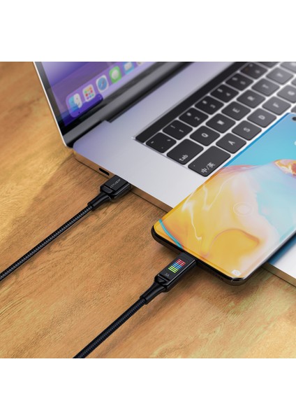 1,2m Usb-A'dan Usb-C'ye 60W Hızlı Şarj Kablosu Işık Ekranı Örgülü Veri Aktarım Kablosu (Yurt Dışından) indirimleri