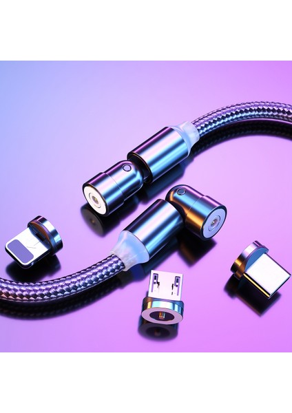 1m Manyetik 360/180 Derece Dönebilen Şarj Kablosu Lightning, Mikro Usb, C Tipi Cihazlarla Uyumlu Hızlı Şarj Kablosu - Kırmızı (Yurt Dışından)
