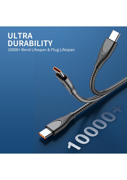 2m Usb-A'dan Tip-C'ye 6A Hızlı Şarj Yaylı Kablo Karbon Çelik Hortum 480MBPS Veri Kablosu - Siyah (Yurt Dışından) fırsatları