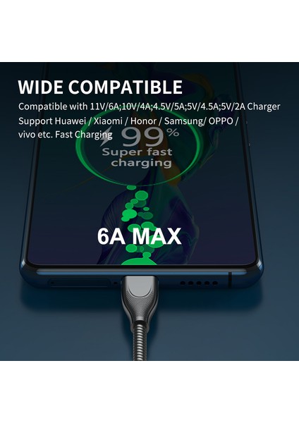 2m Usb-A'dan Tip-C'ye 6A Hızlı Şarj Yaylı Kablo Karbon Çelik Hortum 480MBPS Veri Kablosu - Siyah (Yurt Dışından) indirimleri