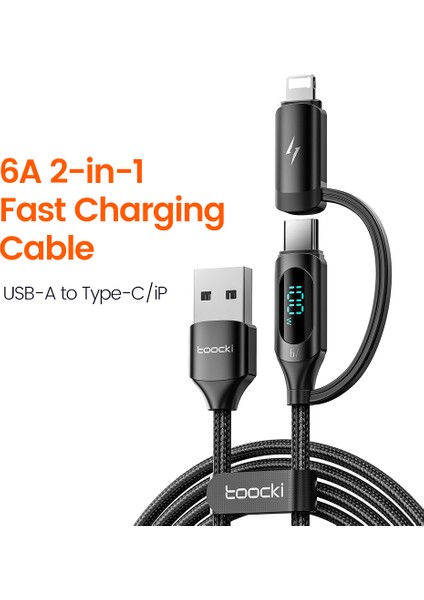 2'si 1 Arada Usb-A - Type-C / Ip Veri Kablosu, 1 M 6A 66W Dijital Ekranlı Hızlı Şarj Kablosu (Yurt Dışından) fiyatları