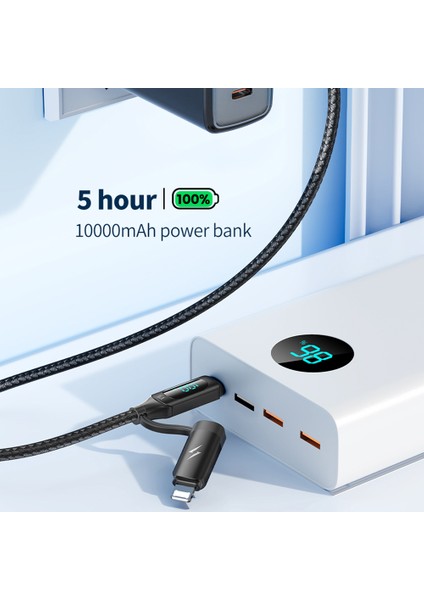 2'si 1 Arada Usb-A - Type-C / Ip Veri Kablosu, 1 M 6A 66W Dijital Ekranlı Hızlı Şarj Kablosu (Yurt Dışından) modelleri