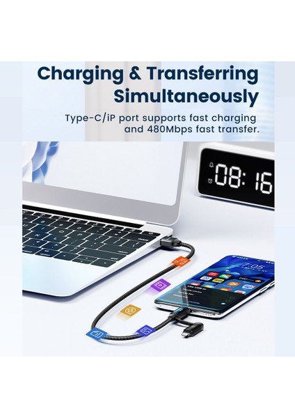 2'si 1 Arada Usb-A - Type-C / Ip Veri Kablosu, 1 M 6A 66W Dijital Ekranlı Hızlı Şarj Kablosu (Yurt Dışından) fırsatları