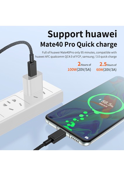 MacBook Huawei Için 3 M Tip C Yüksek Hızlı 100 W Pd Şarj Kablosu - Siyah (Yurt Dışından)