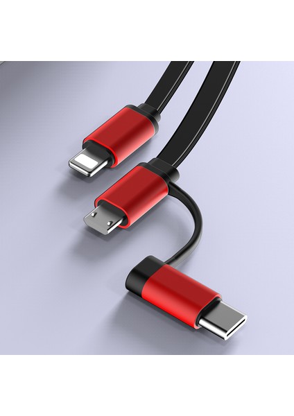 3'ü 1 Arada Teleskopik Araç Şarj Kablosu Pd+Qc3.0 Type-C Mikro USB Yıldırım Bağlantı Noktalı Hızlı Şarj Kablosu Kablosu - Kırmızı (Yurt Dışından)