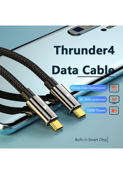 4U Sky Thunderbolt 4 1m 100W 40GBPS 8k 60Hz Type-C Şarj Veri Kablosu (Yurt Dışından)