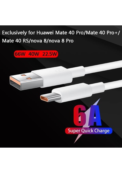 100 cm 6A 66 W Tip-C Hızlı Şarj Kablosu Kablosu Için Huawei Mate 40 Pro/nova 8 5g/onur V40 5g (Yurt Dışından) modelleri