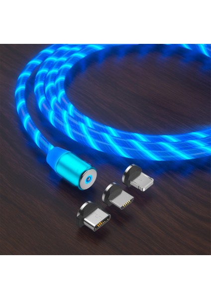 Mikro Usb/tip-C/yıldırım 3'ü 1 Arada 360 Derece Manyetik Adsorpsiyon Renkli Çıta Şarj Kablosu Cep Telefonu Şarj Kablosu, 1m - Mavi (Yurt Dışından)