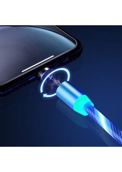 Mikro Usb/tip-C/yıldırım 3'ü 1 Arada 360 Derece Manyetik Adsorpsiyon Renkli Çıta Şarj Kablosu Cep Telefonu Şarj Kablosu, 1m - Mavi (Yurt Dışından)