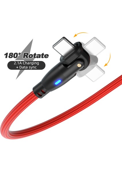 2m 2.1A Şarj Kablosu Usb'den Yıldırıma 180 Derece Döndürülmüş Veri Kablosu, LED Göstergeli - Kırmızı (Yurt Dışından) indirimleri