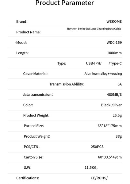 Raython Serisi 1m 6A Süper Şarj Veri Kablosu Usb'den Type-C'ye 480MBPS Veri Iletim Kablosu - Gümüş (Yurt Dışından) modelleri
