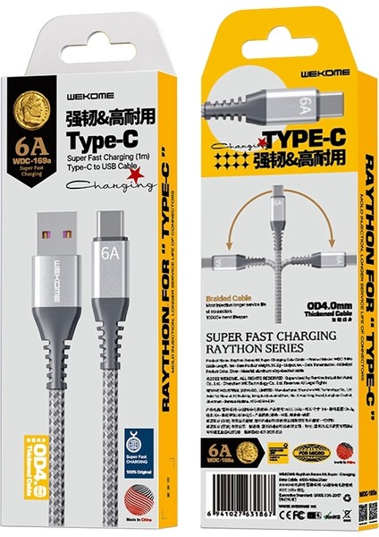 Raython Serisi 1m 6A Süper Şarj Veri Kablosu Usb'den Type-C'ye 480MBPS Veri Iletim Kablosu - Gümüş (Yurt Dışından) indirimleri
