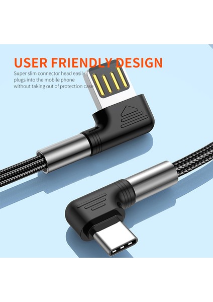 0,5 M Usb'den Tip-C'ye Hızlı Şarj Kablosu Örgülü Naylon 3A Çift Sağ Açılı Veri Kablosu (Yurt Dışından)
