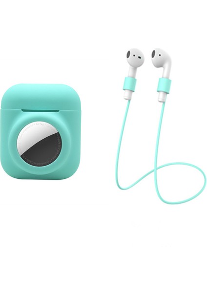 için Kablosuz Şarj Kutulu (2019)/ ve Şarj Kutulu (2019)/(2016) + Airtag 2'si 1 Arada Silikon Koruyucu Kapaklı Kılıf ve Kulaklıklı Kaybolmaya Karşı Halat-Nane Yeşili (Yurt Dışından)