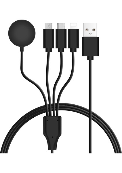 Apple Watch / Telefon Için 122CM Usb'den Tip-C'ye / 8-Pin / Mikro / Kare Saat Kablosuz Şarj Aleti Ayırıcı Kablo, Kod Çözme Çipli - Siyah (Yurt Dışından)