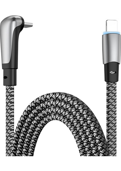 0,5m Açılı Type-C - Lightning Şarj Kablosu Pd 30W Gösterge Işıklı Hızlı Şarj Kablosu (Yurt Dışından)
