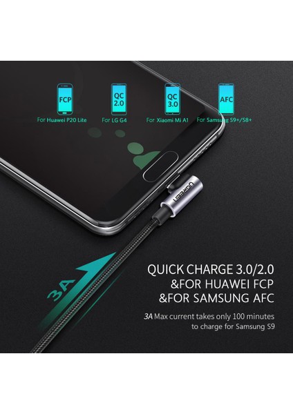 1m USB 2.0 - Tip-C Şarj Kablosu Sağ Açı Veri Kablosu 18W 3A Hızlı Şarj Kablosu Dizüstü Bilgisayar / Tablet / Cep Telefonu Için Uyumlu (Yurt Dışından)