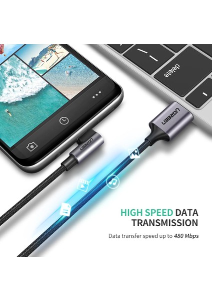 1m USB 2.0 - Tip-C Şarj Kablosu Sağ Açı Veri Kablosu 18W 3A Hızlı Şarj Kablosu Dizüstü Bilgisayar / Tablet / Cep Telefonu Için Uyumlu (Yurt Dışından)