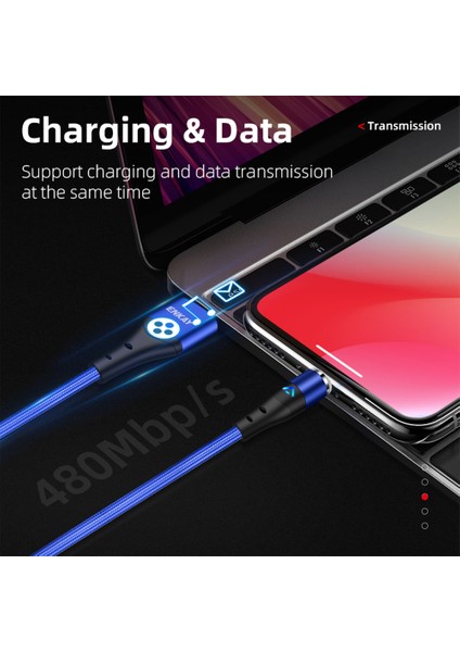 2m 3A Hızlı Şarj Manyetik Kablo Usb'den Type-C'ye 480MBPS Veri Kablosu - Kırmızı (Yurt Dışından)