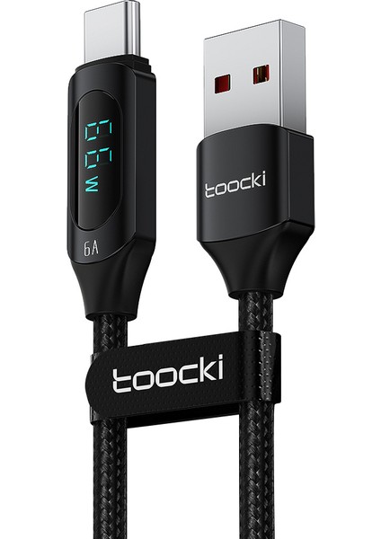 1m 6A Usb-C Veri Kablosu, Dijital Ekran Örgülü Şarj Kablosu - Siyah (Yurt Dışından)