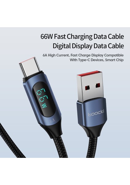 1m 6A Usb-C Veri Kablosu, Dijital Ekran Örgülü Şarj Kablosu - Siyah (Yurt Dışından) fiyatları