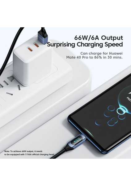 1m 6A Usb-C Veri Kablosu, Dijital Ekran Örgülü Şarj Kablosu - Siyah (Yurt Dışından) modelleri