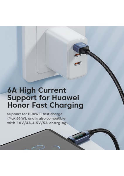 1m 6A Usb-C Veri Kablosu, Dijital Ekran Örgülü Şarj Kablosu - Siyah (Yurt Dışından) fırsatları