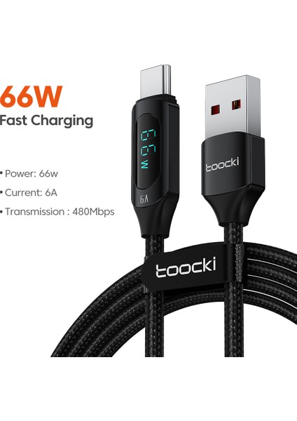 1m 6A Usb-C Veri Kablosu, Dijital Ekran Örgülü Şarj Kablosu - Siyah (Yurt Dışından) indirimleri