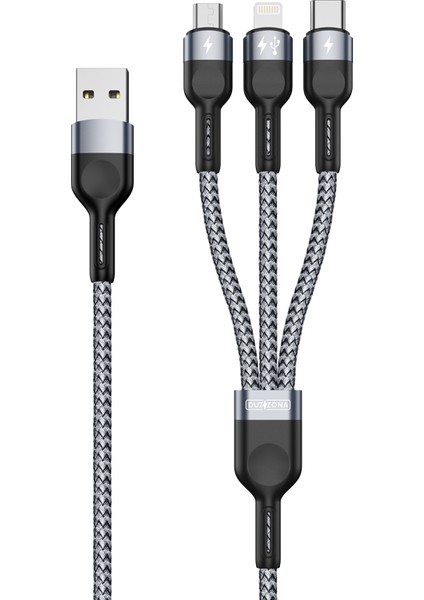 Android 8-Pin Için 3'ü 1 Arada 3.5A Şarj Naylon Örgülü USB Kablosu Veri Aktarım Teli (Ce / Fcc / Ukca / Rohs Sertifikası) (Yurt Dışından)