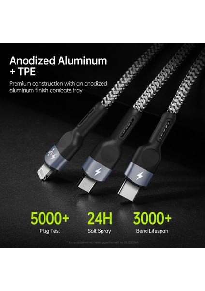 Android 8-Pin Için 3'ü 1 Arada 3.5A Şarj Naylon Örgülü USB Kablosu Veri Aktarım Teli (Ce / Fcc / Ukca / Rohs Sertifikası) (Yurt Dışından)