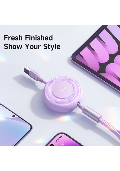 Mdd 3'ü 1 Arada 66W Geri Çekilebilir Şarj Kablosu Usb-A - Lightning + Type-C + Mikro USB Işıklı Veri Kablosu - Siyah (Yurt Dışından) modelleri