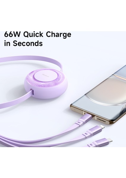 Mdd 3'ü 1 Arada 66W Geri Çekilebilir Şarj Kablosu Usb-A - Lightning + Type-C + Mikro USB Işıklı Veri Kablosu - Siyah (Yurt Dışından) fırsatları