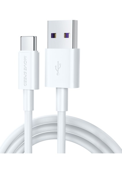 Move Speed YSUCT02-C12W 5A USB C Veri Kablosu 1,2 M Usb-A - Tip C Hızlı Şarj Tpe Kablosu - Beyaz (Yurt Dışından)