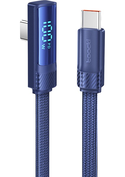 2m Açılı Type-C 100W Hızlı Şarj Kablosu 480MBPS Veri Aktarım Kablosu - Mavi (Yurt Dışından)