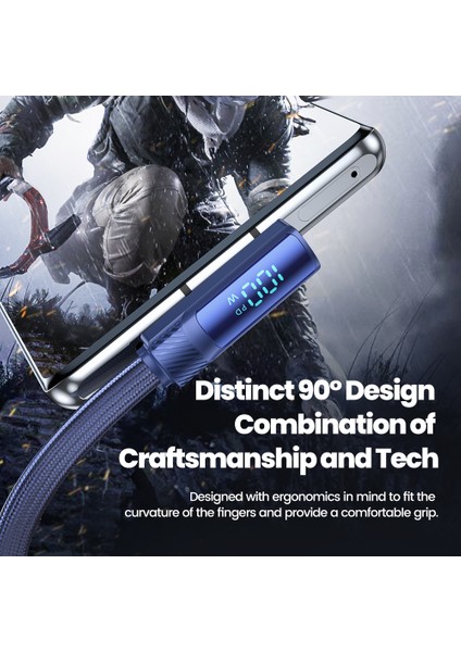 2m Açılı Type-C 100W Hızlı Şarj Kablosu 480MBPS Veri Aktarım Kablosu - Mavi (Yurt Dışından) fırsatları