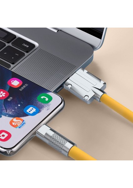 1,5m 120W Type-C - Lightning Sıvı Silikon Pd Hızlı Şarj Kablosu Çinko Alaşımlı Ortak Veri Kablosu - Sarı (Yurt Dışından) fırsatları