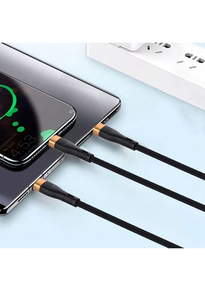 1,2 M Pd 100W 3'ü 1 Arada Tip-C'den Lightning+Tip-C+Mikro Veri Kablolu Telefon Hızlı Şarj Naylon Kablo - Koyu Yeşil (Yurt Dışından)