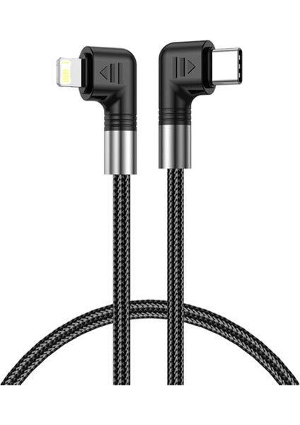 A9 0.5m Type-C - Lightning 30W Hızlı Şarj Kablosu Çift Dirsek Fişli Naylon Örgülü Veri Kablosu (Yurt Dışından)