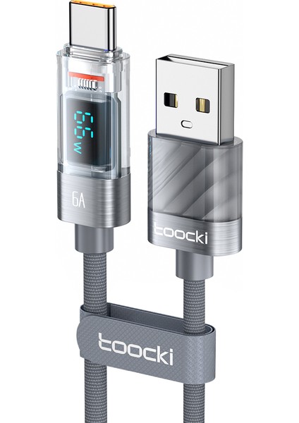 1m 6A Süper Hızlı Şarj Kablosu Dijital Ekranlı Usb'den C Tipi Kabloya - Gri (Yurt Dışından)