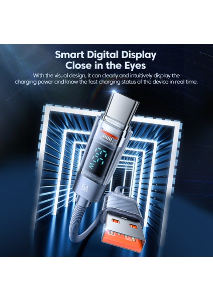 1m 6A Süper Hızlı Şarj Kablosu Dijital Ekranlı Usb'den C Tipi Kabloya - Gri (Yurt Dışından) modelleri