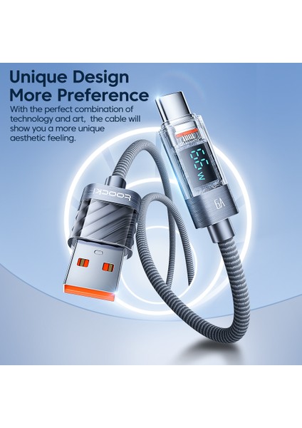 1m 6A Süper Hızlı Şarj Kablosu Dijital Ekranlı Usb'den C Tipi Kabloya - Gri (Yurt Dışından) fırsatları