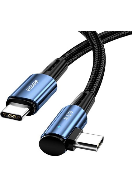 1m 60W Type-C Erkek - Type-C Erkek Dirsek Kablosu Hızlı Şarj Veri Kablosu - Mavi (Yurt Dışından)