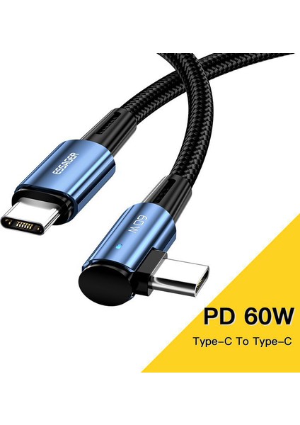 1m 60W Type-C Erkek - Type-C Erkek Dirsek Kablosu Hızlı Şarj Veri Kablosu - Mavi (Yurt Dışından)